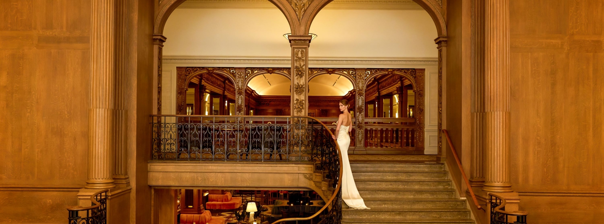 model on stairs