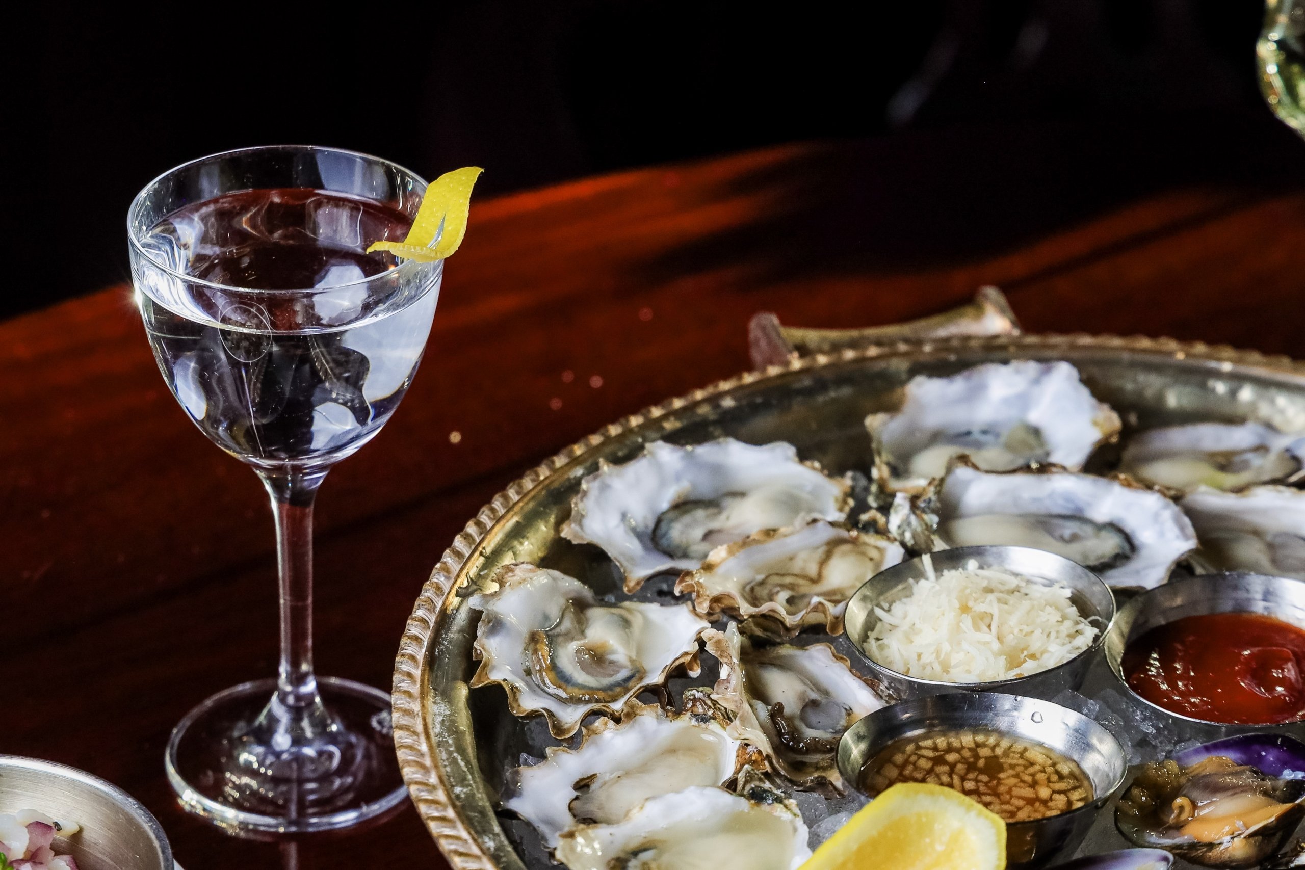 martini and oysters
